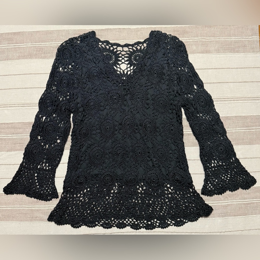 crochet bell sleeve top witchy gypsy boho dark romance whimsigoth shimmer gothic